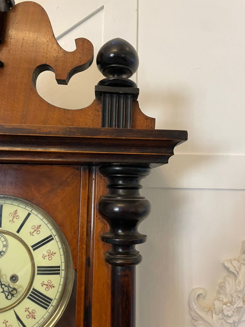 Antique Victorian Quality Carved Walnut Vienna Wall Clock - Image 4